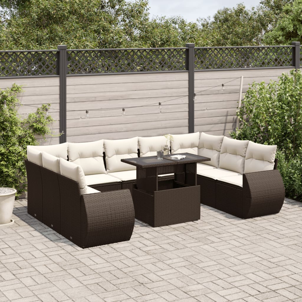 Set Canapele De Grădină Cu Perne, 10 Piese, Negru, Poliratan