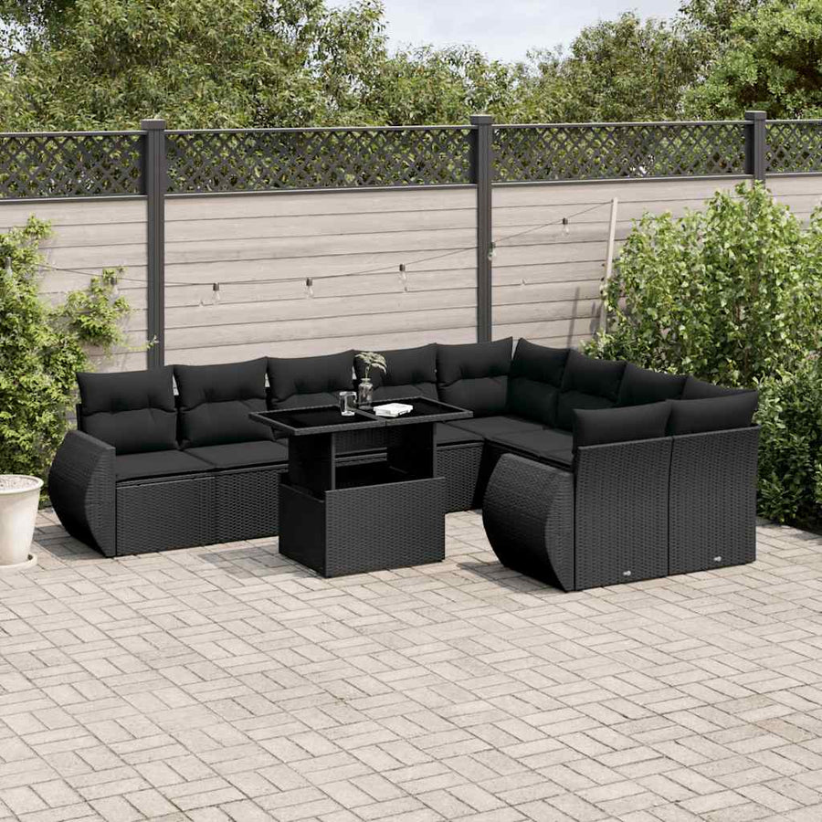 Set Canapele De Grădină Cu Perne, 10 Piese, , Poliratan