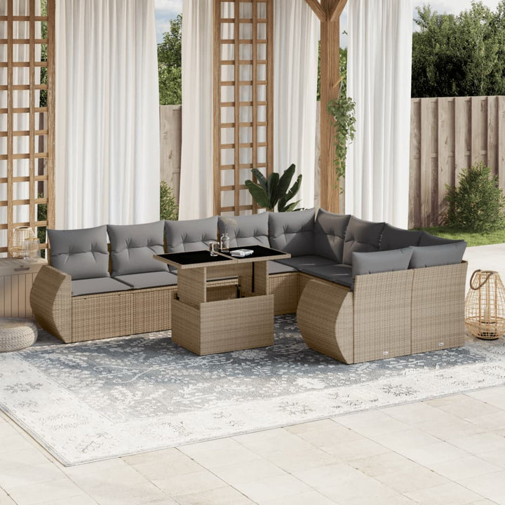 Set Canapele De Grădină Cu Perne, 10 Piese, , Poliratan