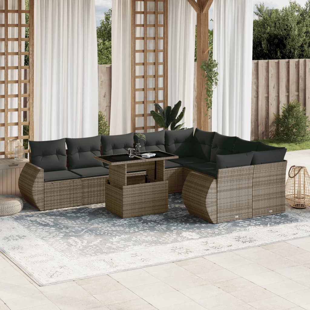 Set Canapele De Grădină Cu Perne, 10 Piese, , Poliratan