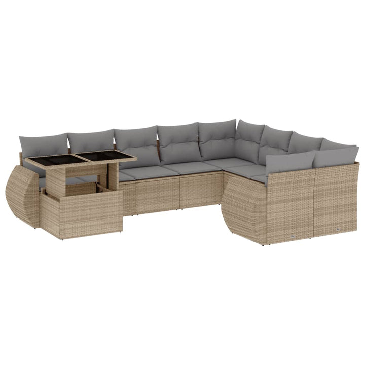 Set Canapele De Grădină Cu Perne, 10 Piese, Bej, Poliratan