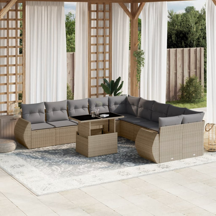 Set Canapele De Grădină Cu Perne, 11 Piese, , Poliratan