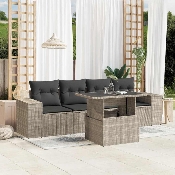 Set Canapele De Grădină Cu Perne, 5 Piese, Bej, Poliratan