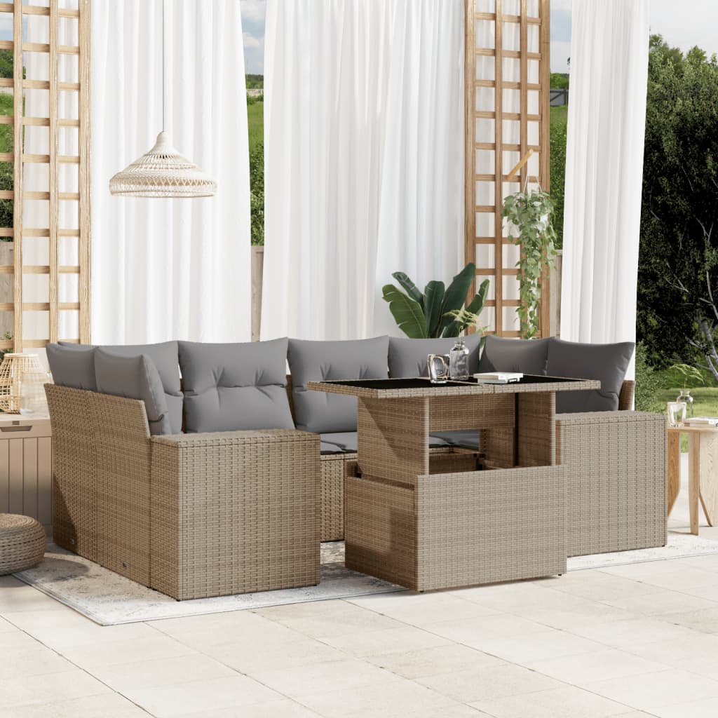 Set Canapele De Grădină Cu Perne, 7 Piese, , Poliratan