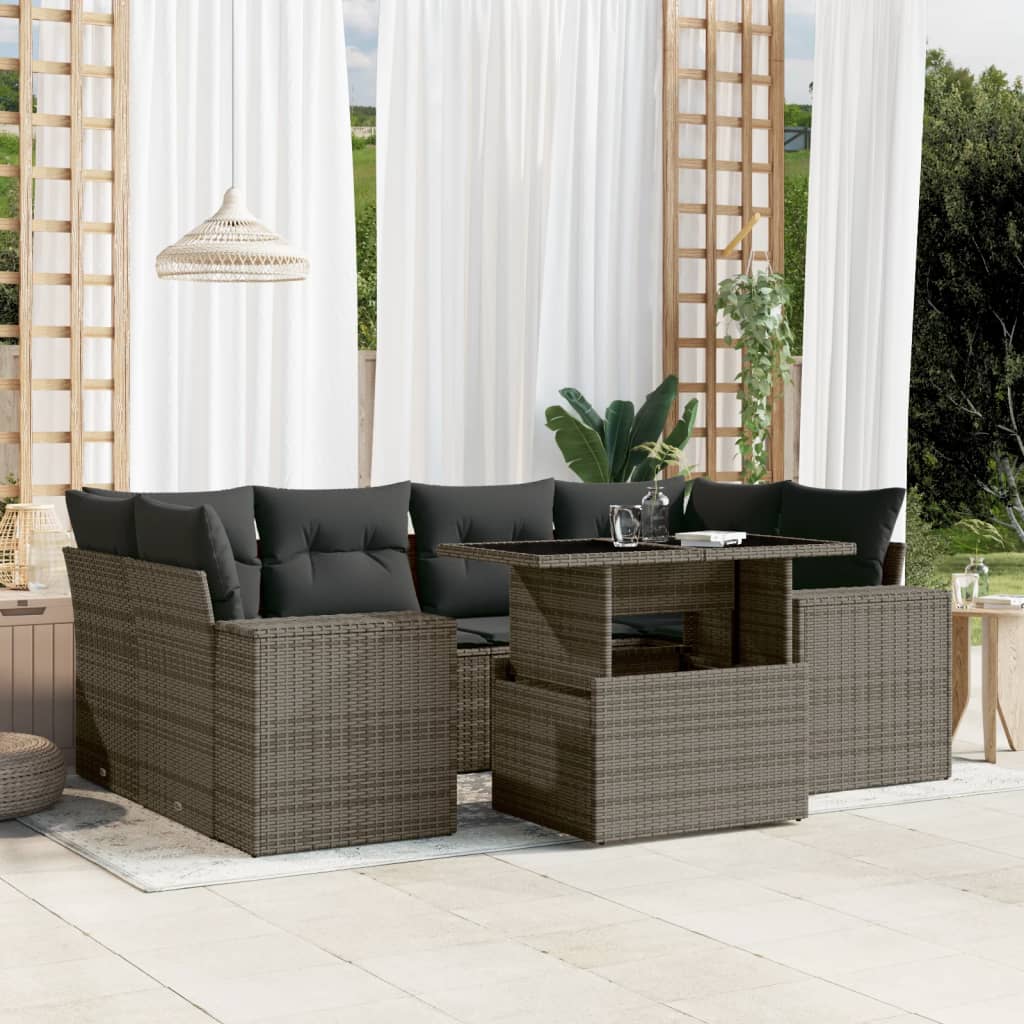 Set Canapele De Grădină Cu Perne, 7 Piese, , Poliratan