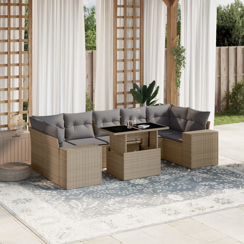 Set Mobilier De Grădină Cu Perne, 8 Piese, , Poliratan