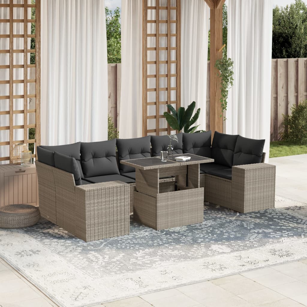 Set Mobilier De Grădină Cu Perne, 8 Piese, , Poliratan