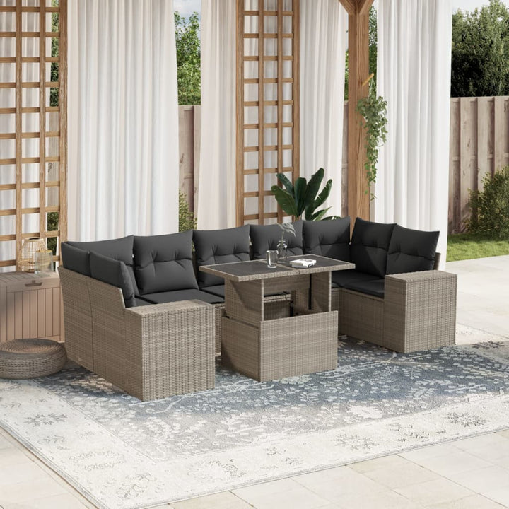Set Mobilier De Grădină Cu Perne, 8 Piese, , Poliratan