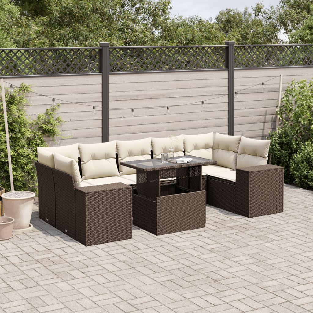 Set Mobilier De Grădină Cu Perne, 8 Piese, , Poliratan