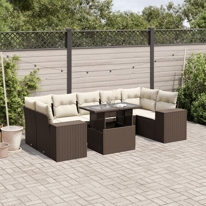 Set Mobilier De Grădină Cu Perne, 8 Piese, , Poliratan