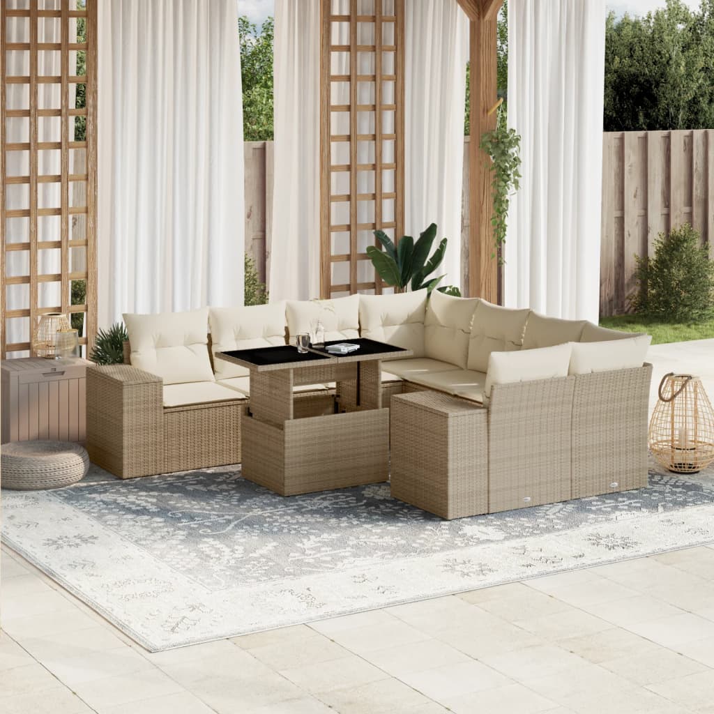 Set Mobilier De Grădină Cu Perne, 9 Piese, Negru, Poliratan