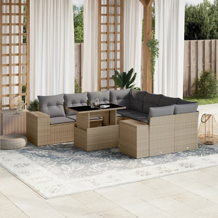 Set Mobilier De Grădină Cu Perne, 9 Piese, Negru, Poliratan