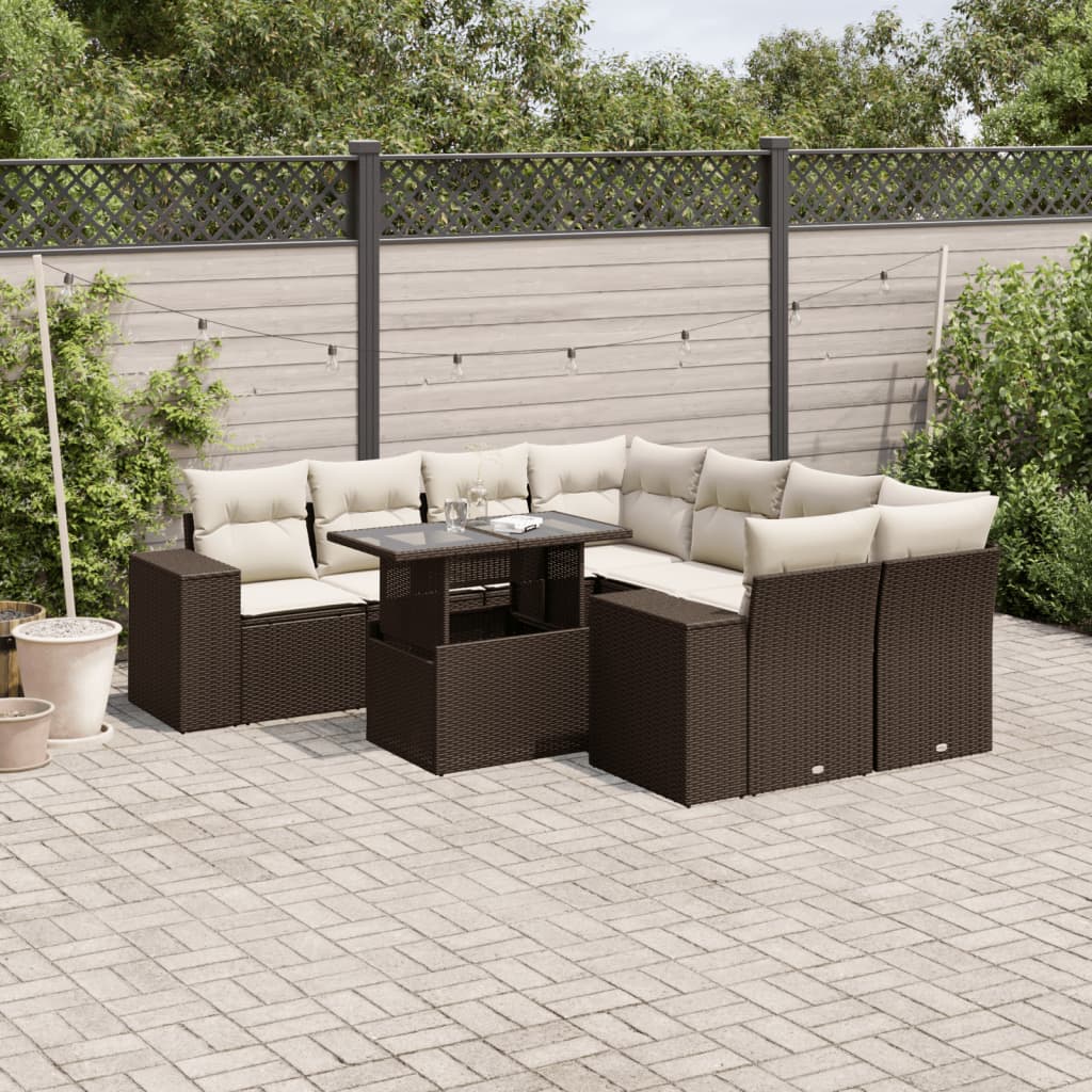Set Mobilier De Grădină Cu Perne, 9 Piese, Negru, Poliratan