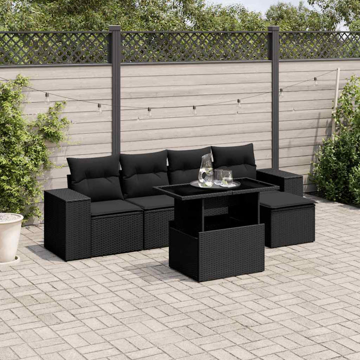 Set Mobilier De Grădină Cu Perne, 6 Piese, Negru, Poliratan