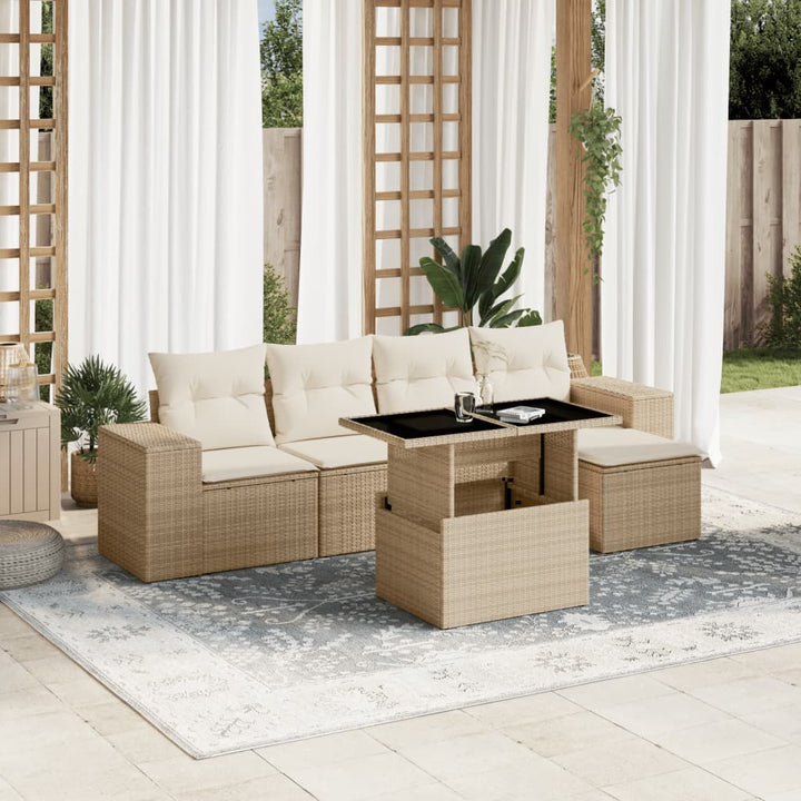 Set Mobilier De Grădină Cu Perne, 6 Piese, Negru, Poliratan