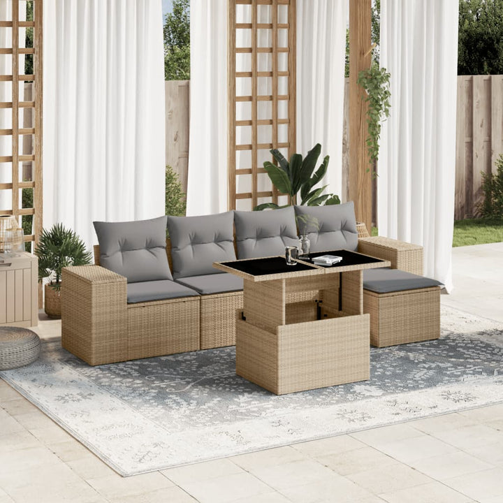 Set Mobilier De Grădină Cu Perne, 6 Piese, Negru, Poliratan