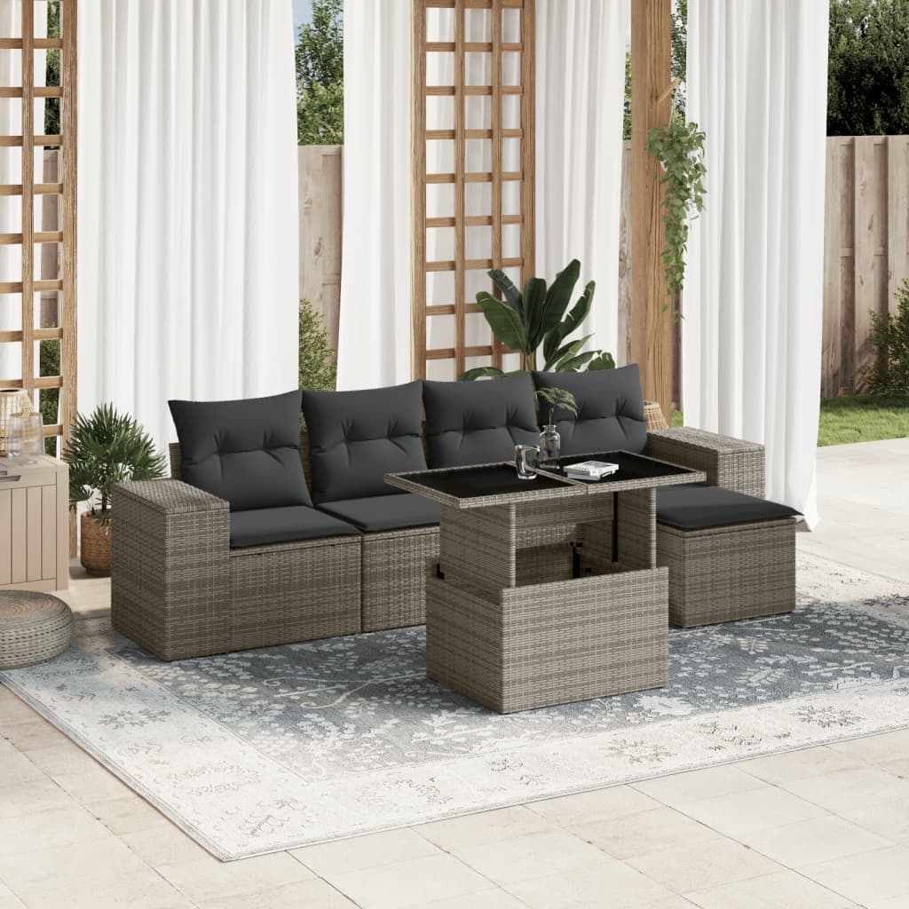 Set Mobilier De Grădină Cu Perne, 6 Piese, Negru, Poliratan