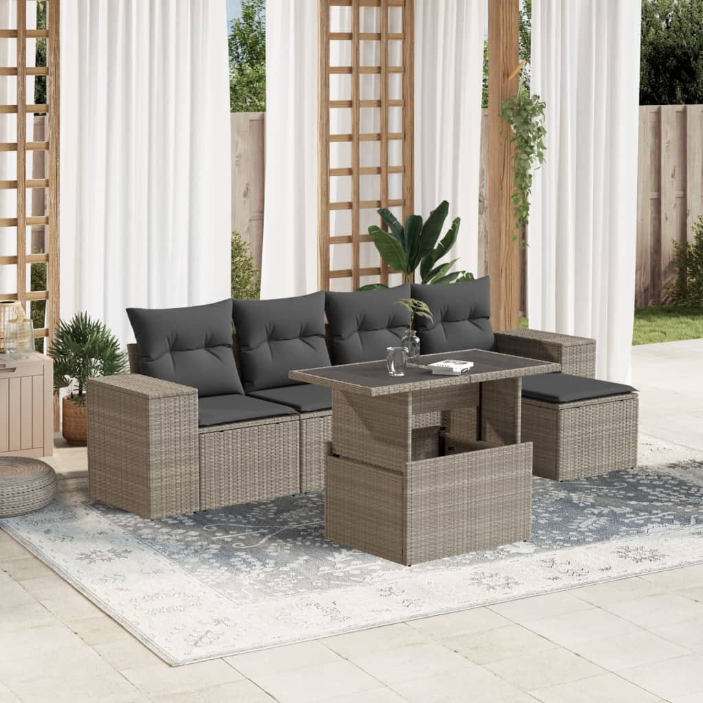 Set Mobilier De Grădină Cu Perne, 6 Piese, Negru, Poliratan