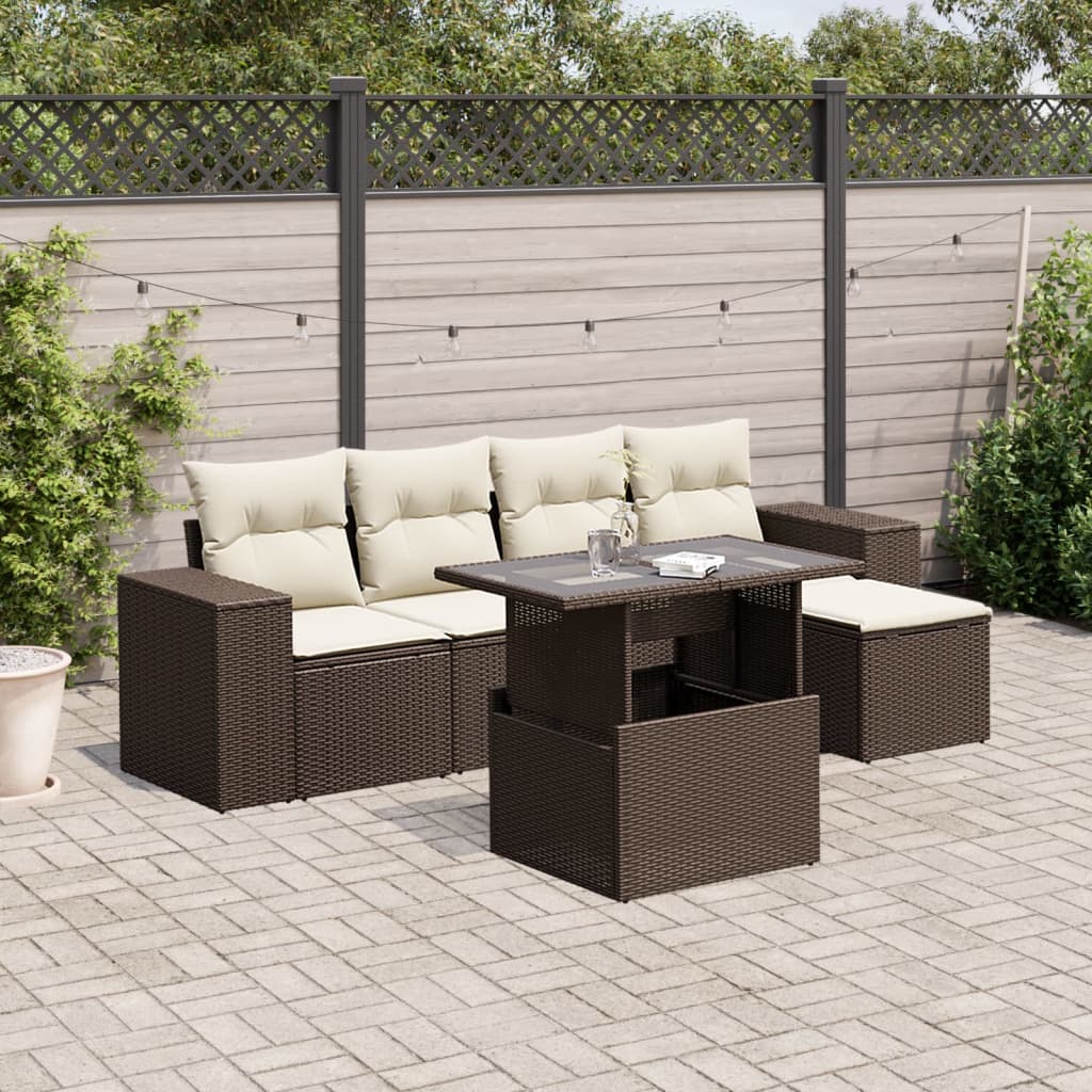 Set Mobilier De Grădină Cu Perne, 6 Piese, Negru, Poliratan