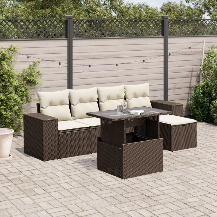 Set Mobilier De Grădină Cu Perne, 6 Piese, Negru, Poliratan