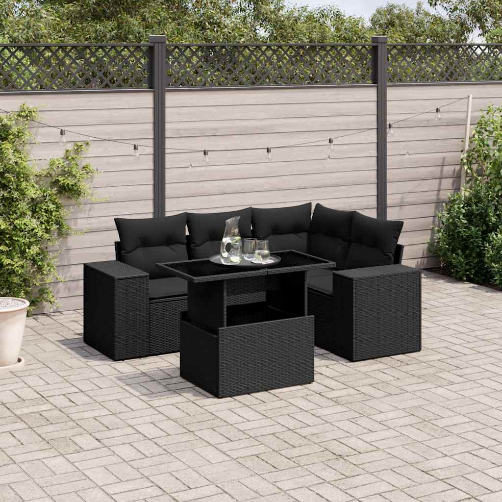 Set Canapele De Grădină Cu Perne, 5 Piese, Bej, Poliratan