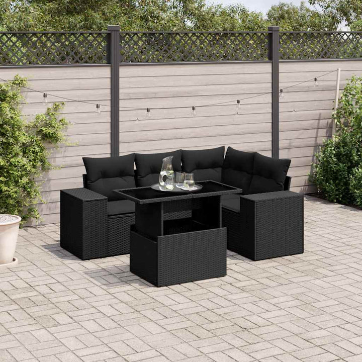 Set Canapele De Grădină Cu Perne, 5 Piese, Bej, Poliratan