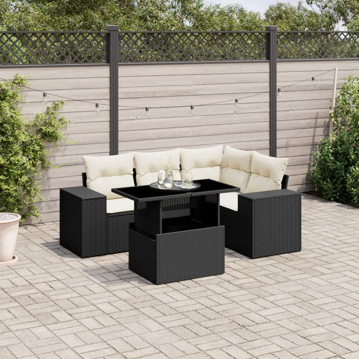 Set Canapele De Grădină Cu Perne, 5 Piese, Bej, Poliratan