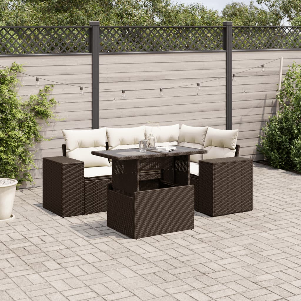 Set Canapele De Grădină Cu Perne, 5 Piese, Bej, Poliratan
