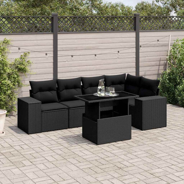 Set Mobilier De Grădină Cu Perne, 6 Piese, Negru, Poliratan