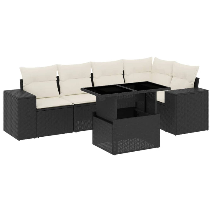Set Mobilier De Grădină Cu Perne, 6 Piese, Negru, Poliratan