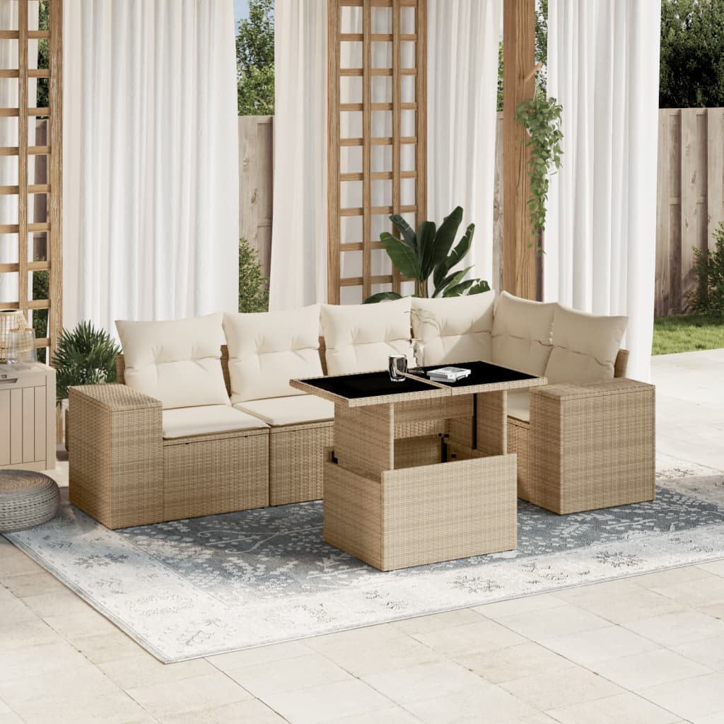 Set Mobilier De Grădină Cu Perne, 6 Piese, Negru, Poliratan