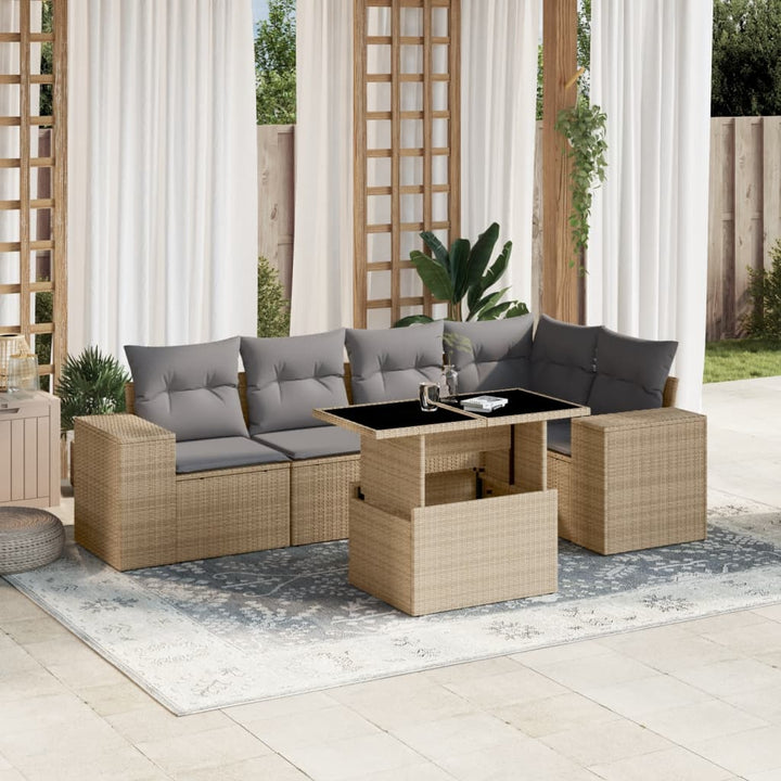 Set Mobilier De Grădină Cu Perne, 6 Piese, Negru, Poliratan
