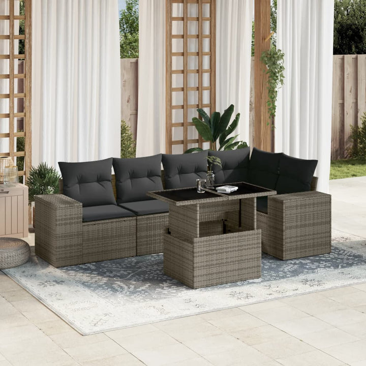 Set Mobilier De Grădină Cu Perne, 6 Piese, Negru, Poliratan