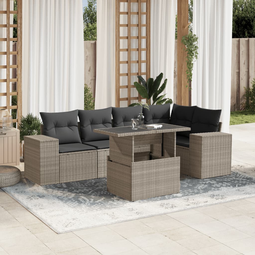 Set Mobilier De Grădină Cu Perne, 6 Piese, Negru, Poliratan