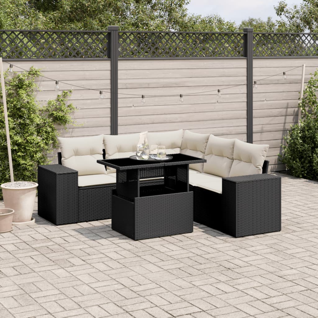 Set Canapele De Grădină Cu Perne, 6 Piese, Bej, Poliratan