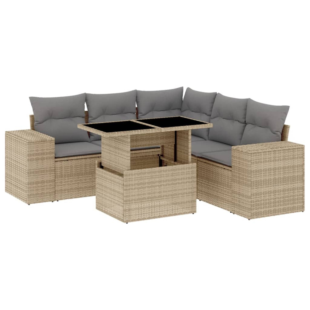 Set Canapele De Grădină Cu Perne, 6 Piese, Bej, Poliratan