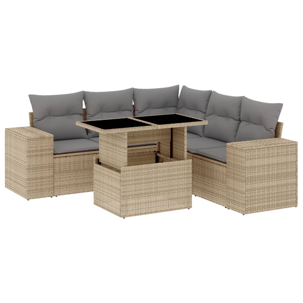 Set Canapele De Grădină Cu Perne, 6 Piese, Bej, Poliratan