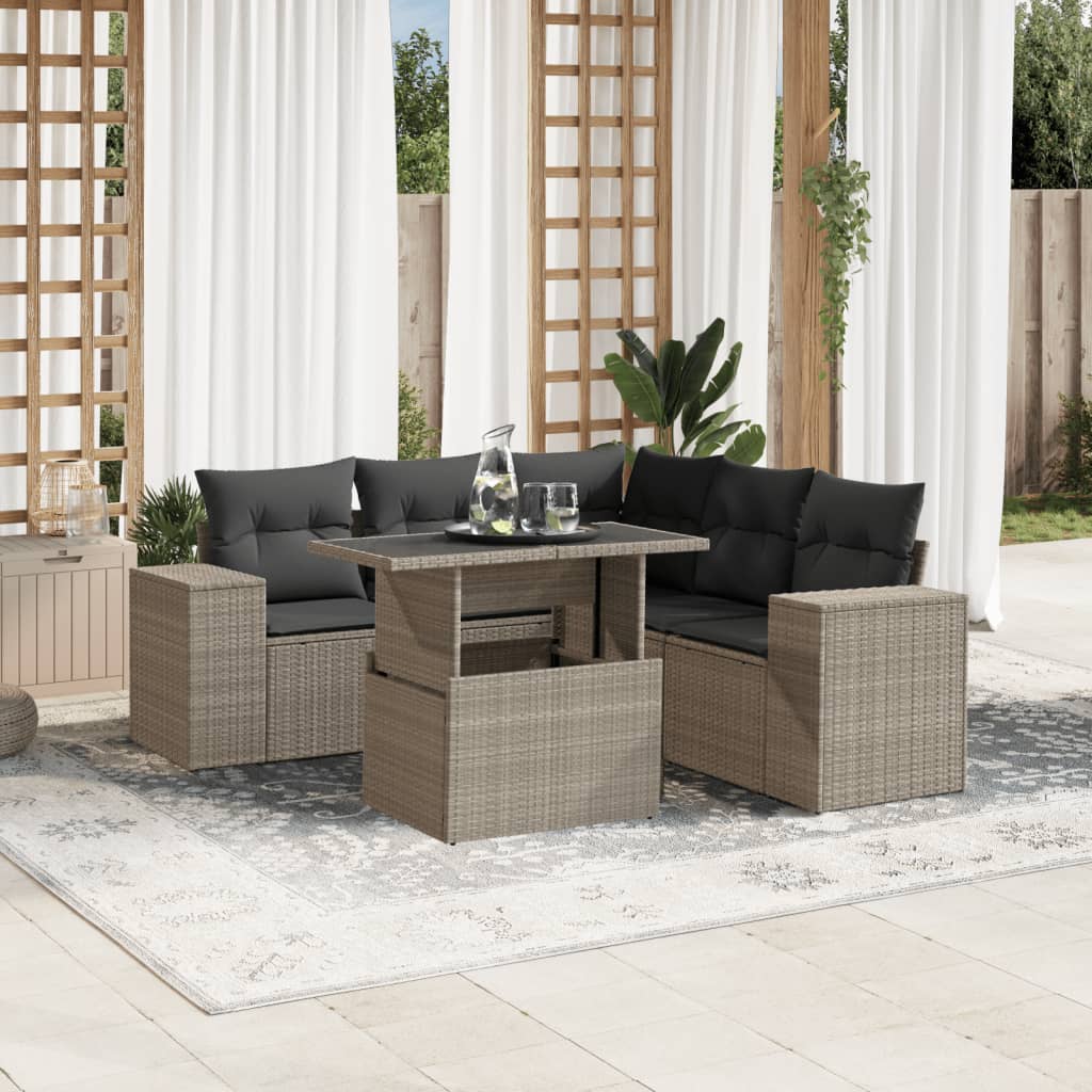Set Canapele De Grădină Cu Perne, 6 Piese, Bej, Poliratan