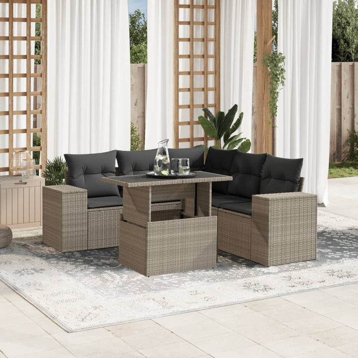 Set Canapele De Grădină Cu Perne, 6 Piese, Bej, Poliratan
