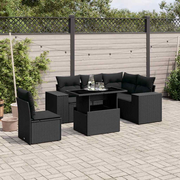 Set Mobilier De Grădină Cu Perne, 6 Piese, Negru, Poliratan