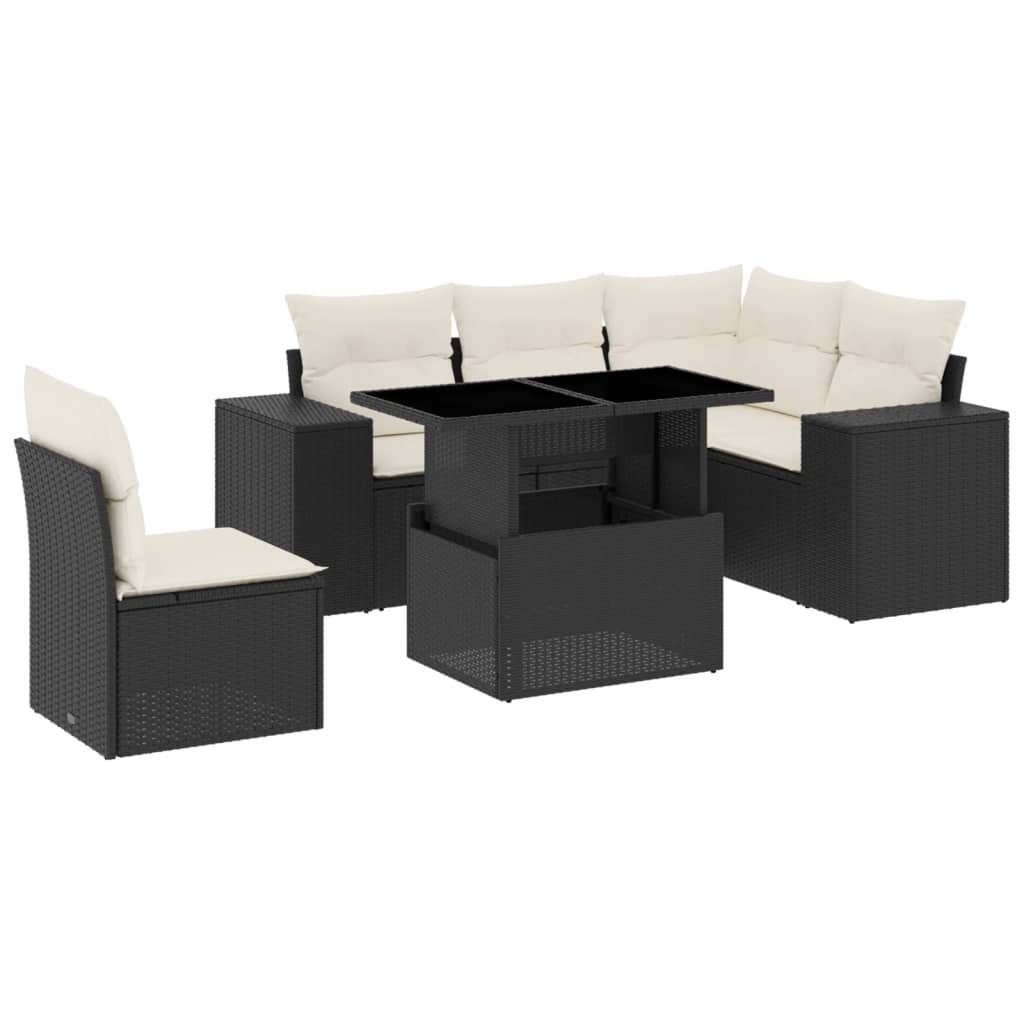 Set Mobilier De Grădină Cu Perne, 6 Piese, Negru, Poliratan