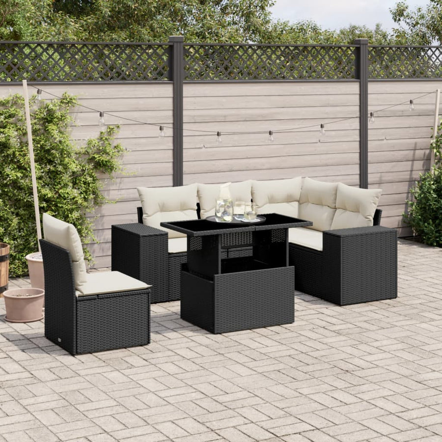 Set Mobilier De Grădină Cu Perne, 6 Piese, Negru, Poliratan