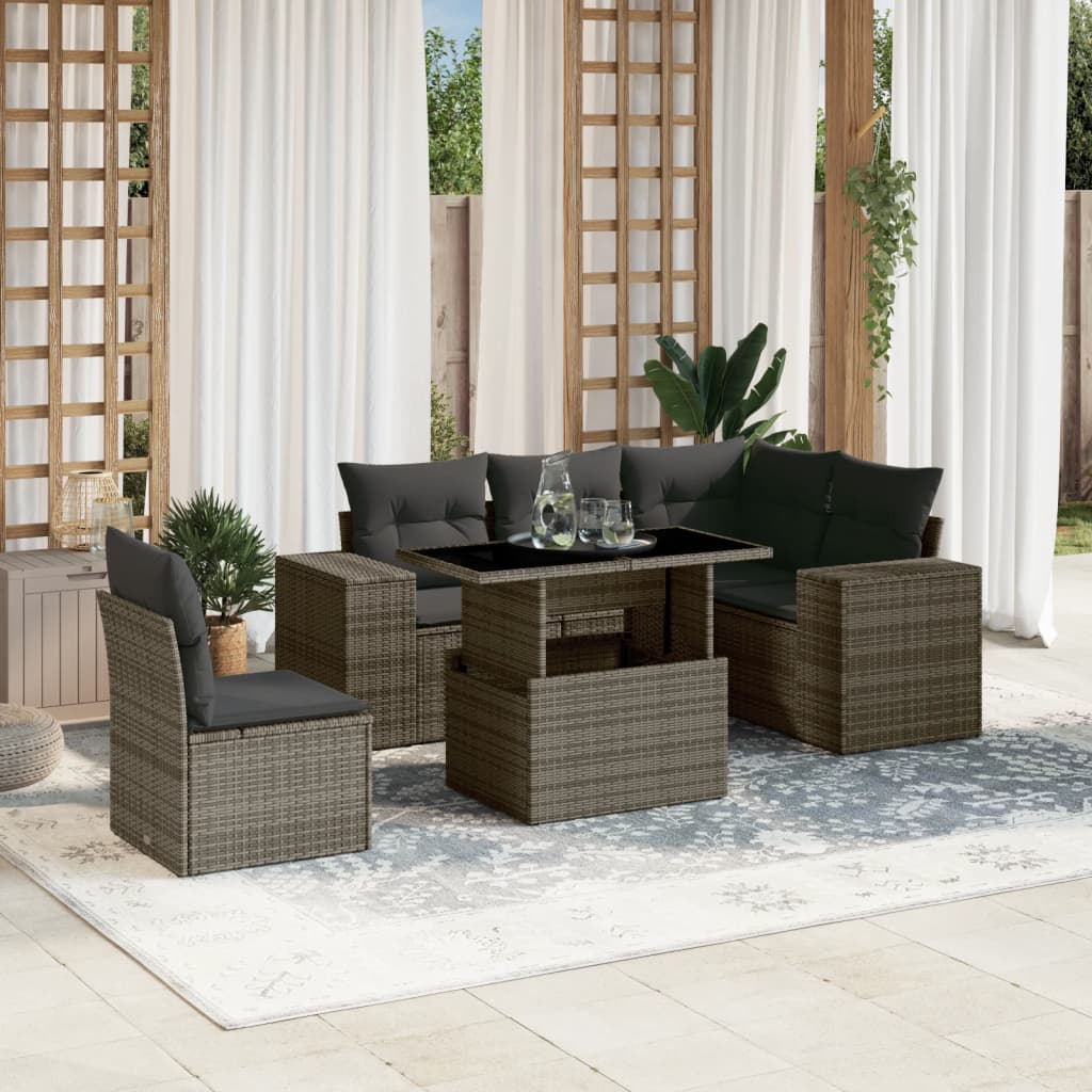 Set Mobilier De Grădină Cu Perne, 6 Piese, Negru, Poliratan
