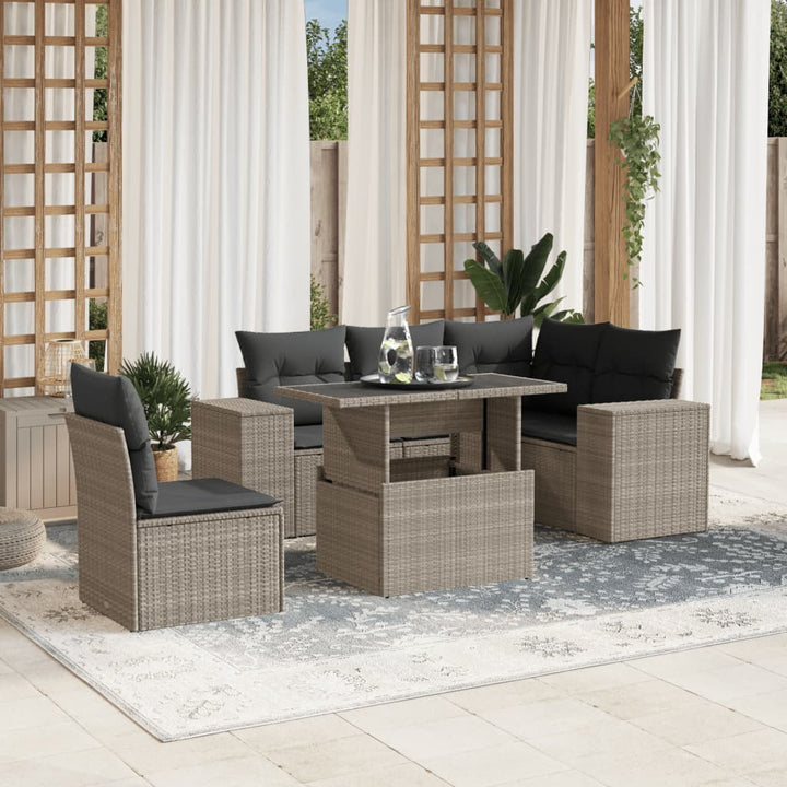 Set Mobilier De Grădină Cu Perne, 6 Piese, Negru, Poliratan