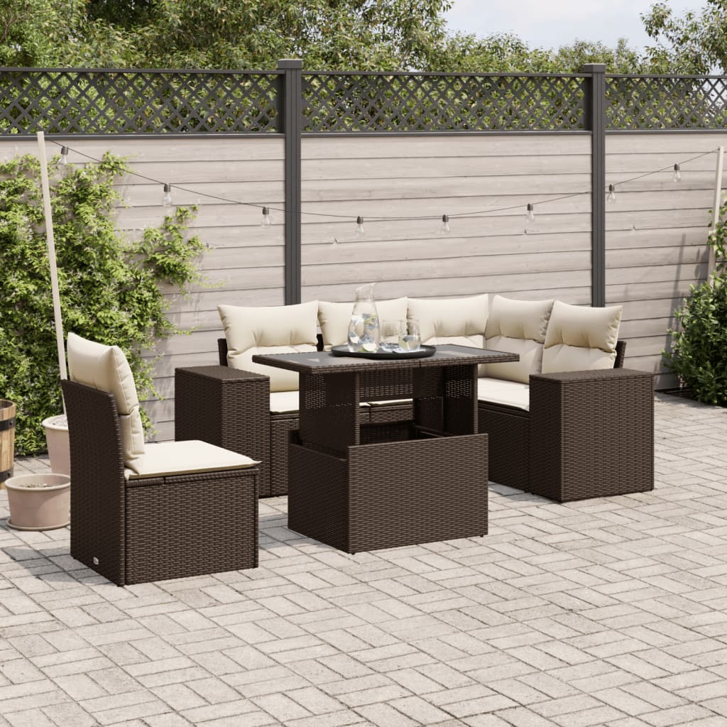 Set Mobilier De Grădină Cu Perne, 6 Piese, Negru, Poliratan