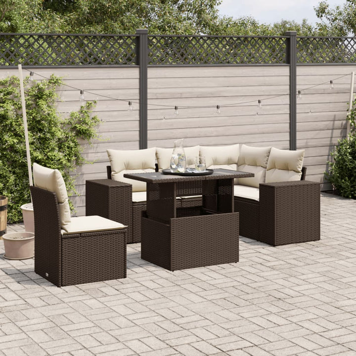 Set Mobilier De Grădină Cu Perne, 6 Piese, Negru, Poliratan