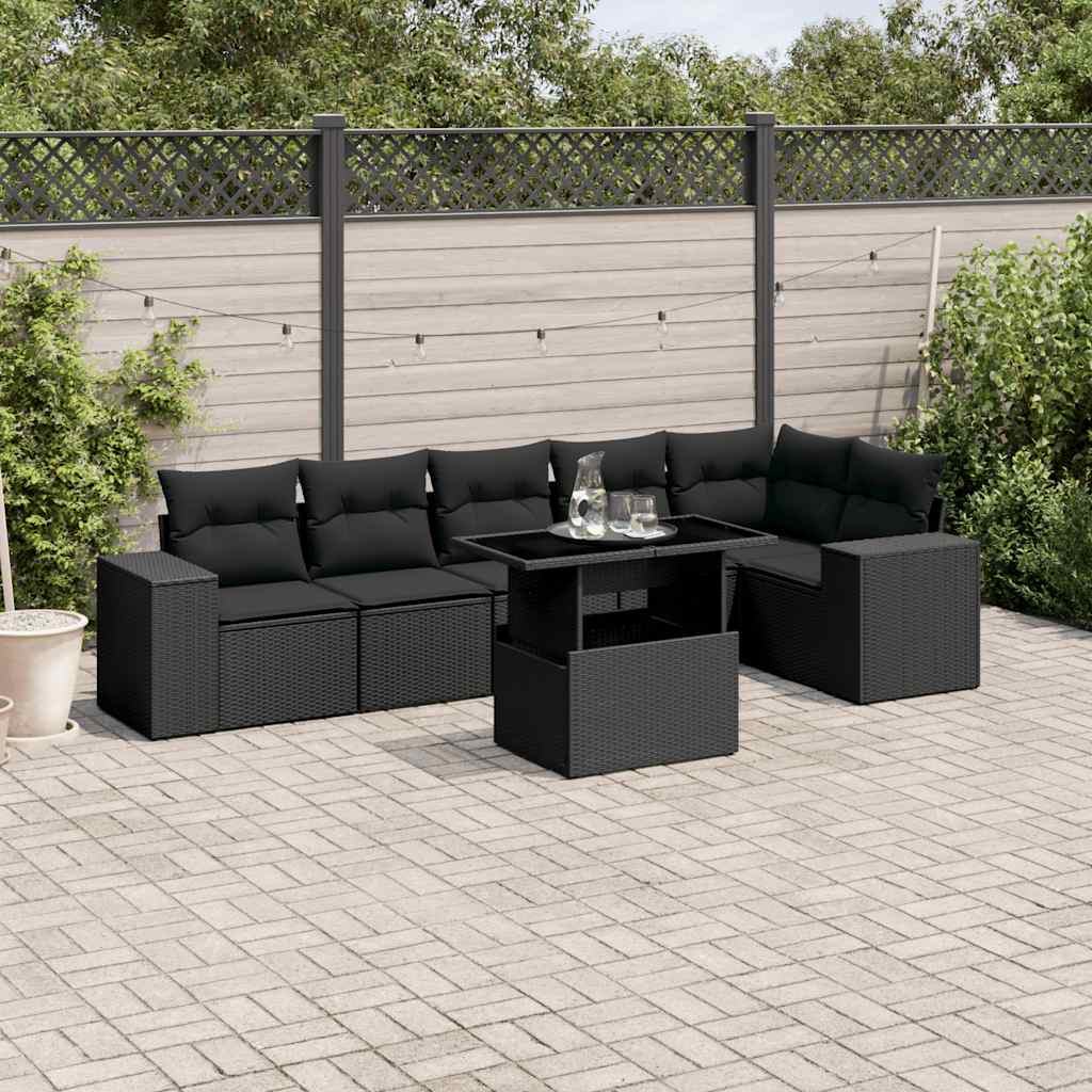 Set Canapele De Grădină, 7 Piese, Cu Perne, Bej, Poliratan