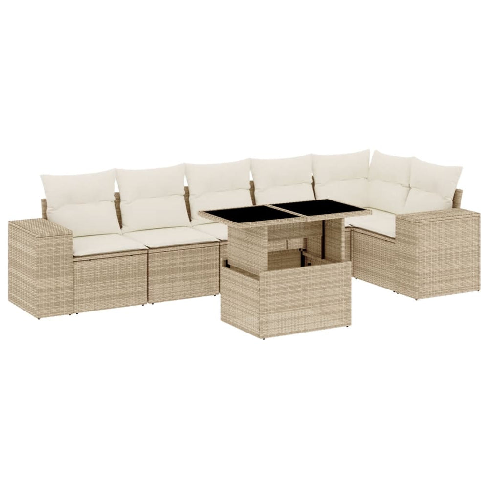 Set Canapele De Grădină, 7 Piese, Cu Perne, Bej, Poliratan