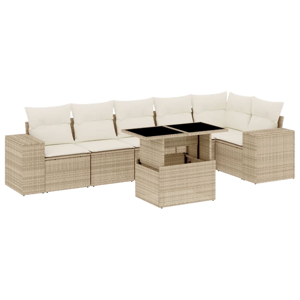 Set Canapele De Grădină, 7 Piese, Cu Perne, Bej, Poliratan