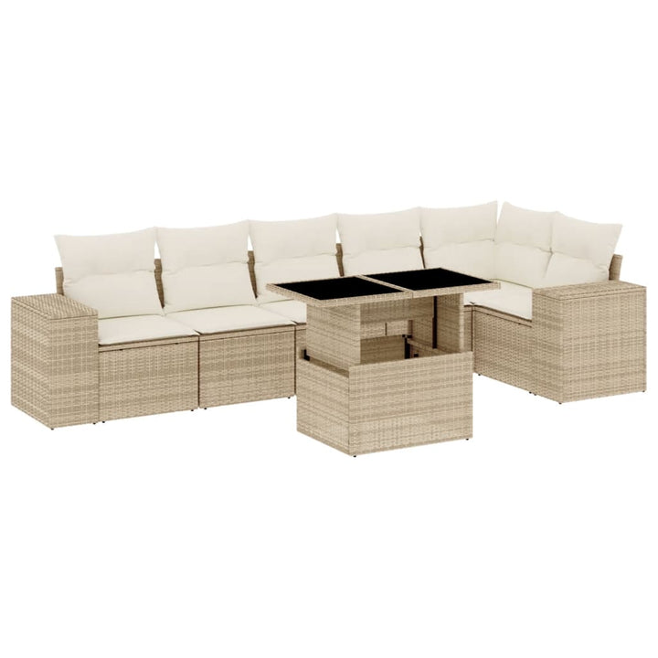 Set Canapele De Grădină, 7 Piese, Cu Perne, Bej, Poliratan